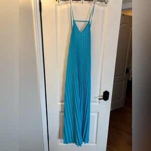 SHEIN Aqua Blue Pleated Maxi Slip Dress